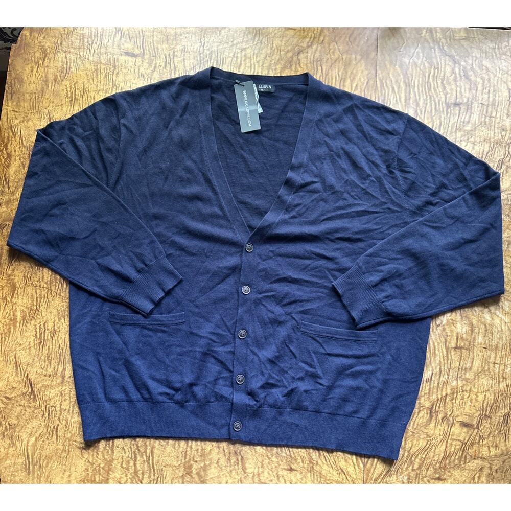 NEW KALLSPIN Cashmere Wool Blend Men 4XL Knit Cardigan Blue V-Neck Button Down